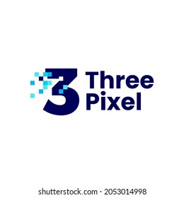 3 three number pixel mark digital 8 bit logo vector icon illustration
