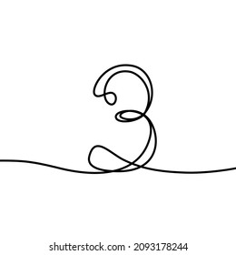 3, three, number, sign in the form of one continuous line. Mathematical symbol, minimalistic simple arabic numerals icon, logo. vector illustration