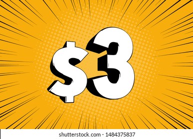 3$ Three Price Symbol. Comic Numbers With Dollar Sign On Speed 

Line Bubble