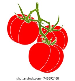 3 three tomatoes branch poster isolated on white background. Flat vector illustration for gift card, flyer, certificate, banner, restaurant menu, sticker badge, sign stamp, logo, banner, icon or label