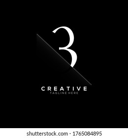 3 (Tres) Diseño de logotipo de números blancos con recorte de papel creativo