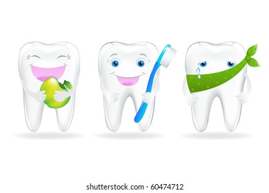 3 Tooth, Isolated On White Background, Vector Illustration