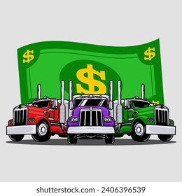 3 Trucks Dollar Logo Vector Design Logomark