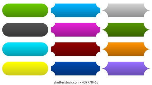 3 type banner, button, plaque shapes in 12 color
