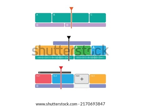 3 Type  Video Timeline - editing. timeline window display for editor and Post Production. Timeline Sequence editing footage.  App editing display