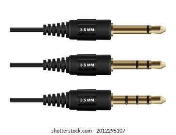 3 types of 3.5 mm adapter cable plug isolated on white background for technology concept design,vector 3d