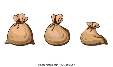 3 types of burlap bag. money sack. game art. 