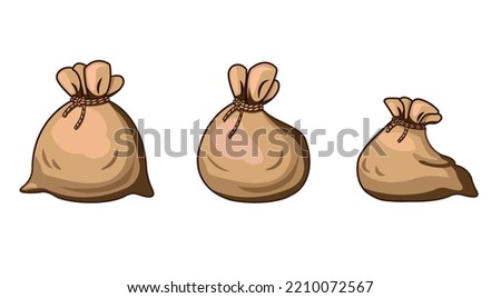 3 types of burlap bag. money sack. game art. 