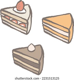 3 types of different  cut cake sets