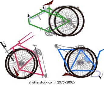 3 types of folded bicycle illustrations