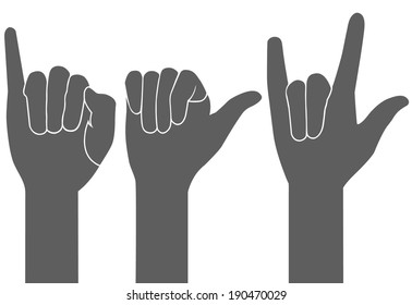 3 types of gray hand sign vector on white background