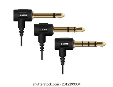 3 types of headphone plug cables, one-ring, two-ring, and three-ring,3.5 mm. 3 types adapter cable 90 degree elbow