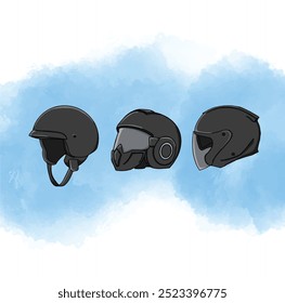 3 types of helmets, black, helmets for use when riding a motorcycle