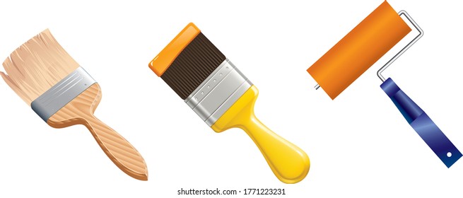 3 types of paint brushes, illustrated on a white background