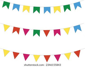 3 types of party birthday garland or carnival festive bunting decor hanging in rope string festoon