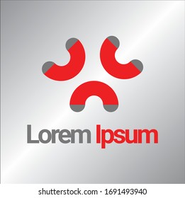 3 U letter or 3 magnet logo vector  design with shapes style and half circle concept, then red and gray colours themes, minimalist concept and modern style graphic design, illustration design.