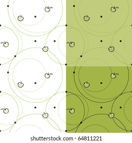 3 variations of sketched apples and circles pattern for textile or wrapping paper.