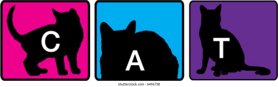 3 Vector Cats spelling CAT