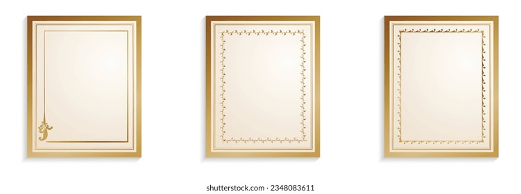 3 vector golden frame with white isolated wedding greeting invitation card design 