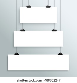 3 Vector Hanging Blank White Banners From Clips