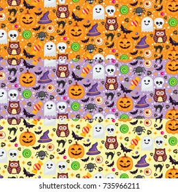3 Vector seamless pattern different colors for Halloween. Can be used for scrapbook digital paper, textile print, page fill. Vector illustration