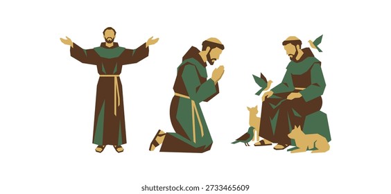 3 vectors of Saint Francis of Assisi, minimalist