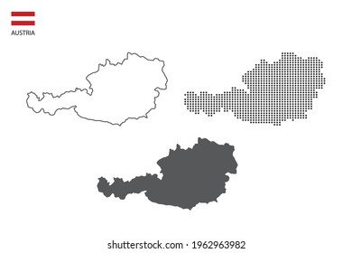3 versions of Austria map city vector by thin black outline simplicity style, Black dot style and Dark shadow style. All in the white background. 
