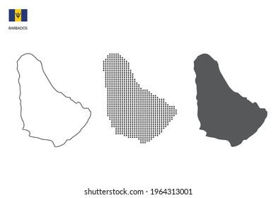 3 versions of Barbados map city vector by thin black outline simplicity style, Black dot style and Dark shadow style. All in the white background. 