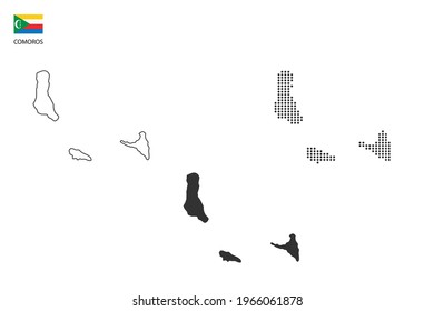 3 versions of Comoros map city vector by thin black outline simplicity style, Black dot style and Dark shadow style. All in the white background. 