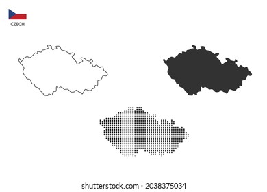 3 versions of Czech map city vector by thin black outline simplicity style, Black dot style and Dark shadow style. All in the white background.