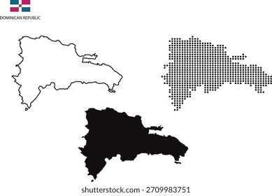 3 versões de República Dominicana mapa cidade vetor por fino preto estilo de simplicidade contorno, preto estilo de ponto e sombra escuro estilo. isolado no fundo transparente. ilustração vetor