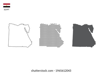 3 versions of Egypt map city vector by thin black outline simplicity style, Black dot style and Dark shadow style. All in the white background. 