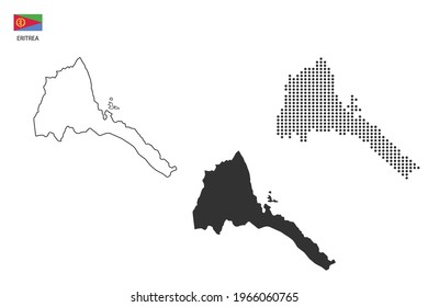 3 versions of Eritrea map city vector by thin black outline simplicity style, Black dot style and Dark shadow style. All in the white background. 