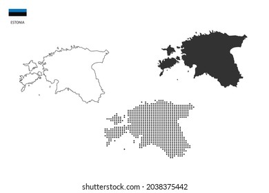 3 versions of Estonia map city vector by thin black outline simplicity style, Black dot style and Dark shadow style. All in the white background.