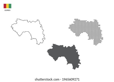 3 versions of Guinea map city vector by thin black outline simplicity style, Black dot style and Dark shadow style. All in the white background. 