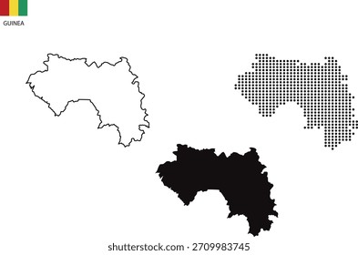 3 versões de Guiné mapa cidade vetor por fino preto estilo de simplicidade contorno, preto estilo ponto e sombra escuro estilo. isolado em fundo transparente. ilustração vetor