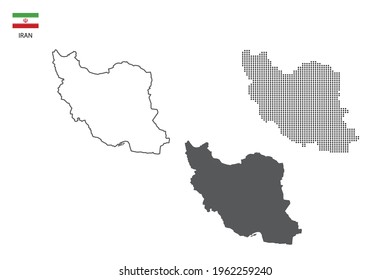 3 versions of Iran map city vector by thin black outline simplicity style, Black dot style and Dark shadow style. All in the white background.