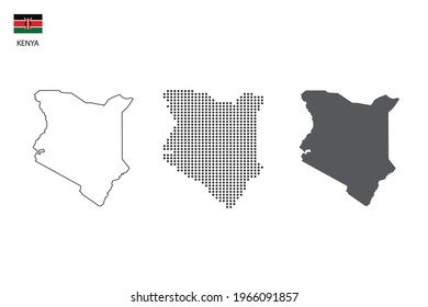 3 versiones de Kenya map city vector por el delgado estilo de simplicidad de contorno negro, Black dot style y Dark shadow style. Todo en el fondo blanco.
