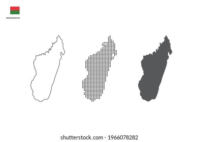 3 versions of Madagascar map city vector by thin black outline simplicity style, Black dot style and Dark shadow style. All in the white background.