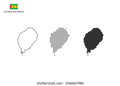 3 versions of São Tomé and Príncipe map city vector by thin black outline simplicity style, Black dot style and Dark shadow style. All in the white background.