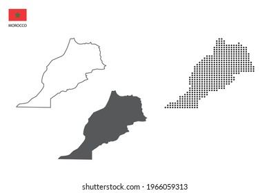 3 Versionen von Marokko kartographieren Stadt Vektor durch dünne schwarze Umrissschlichtheit Stil, Black Dot Stil und Dunkler Schatten Stil. Alles auf weißem Hintergrund. 