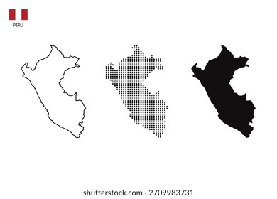 3 versões de Peru mapa cidade vetor por delineamento preto fino estilo simplicidade, preto estilo ponto e sombra escuro estilo. isolado no fundo transparente. ilustração vetor