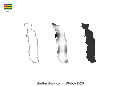 3 versions of Togo map city vector by thin black outline simplicity style, Black dot style and Dark shadow style. All in the white background.