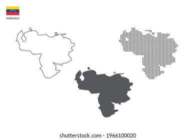 3 versions of Venezuela map city vector by thin black outline simplicity style, Black dot style and Dark shadow style. All in the white background.
