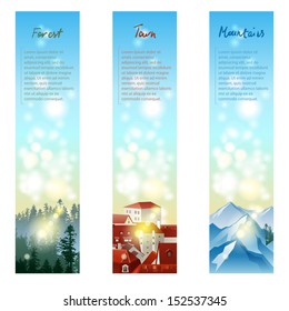 3 vertical banners with different types of landscape