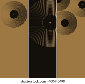 3 Vinyl Records Geometric Pattern Bookmarks In Black And Gold