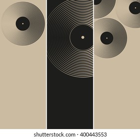 3 vinyl records geometric pattern bookmarks in black and beige