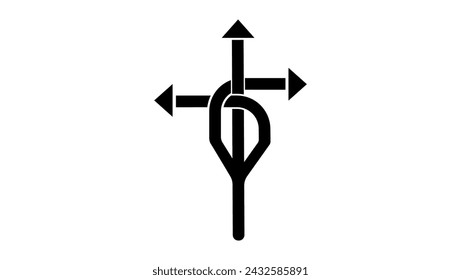 3 Way Decision emblem, black isolated silhouette