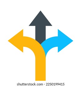 3 way decision opportunity option arrow. Three way direction vector path choice sign