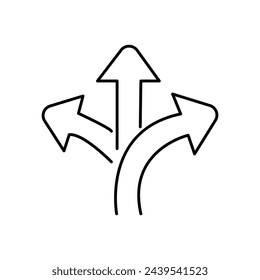 3 way decision opportunity option line arrow. Three way direction vector path choice sign. three arrow, way sign, road direction icon vector. Vector illustration. Eps file 176.